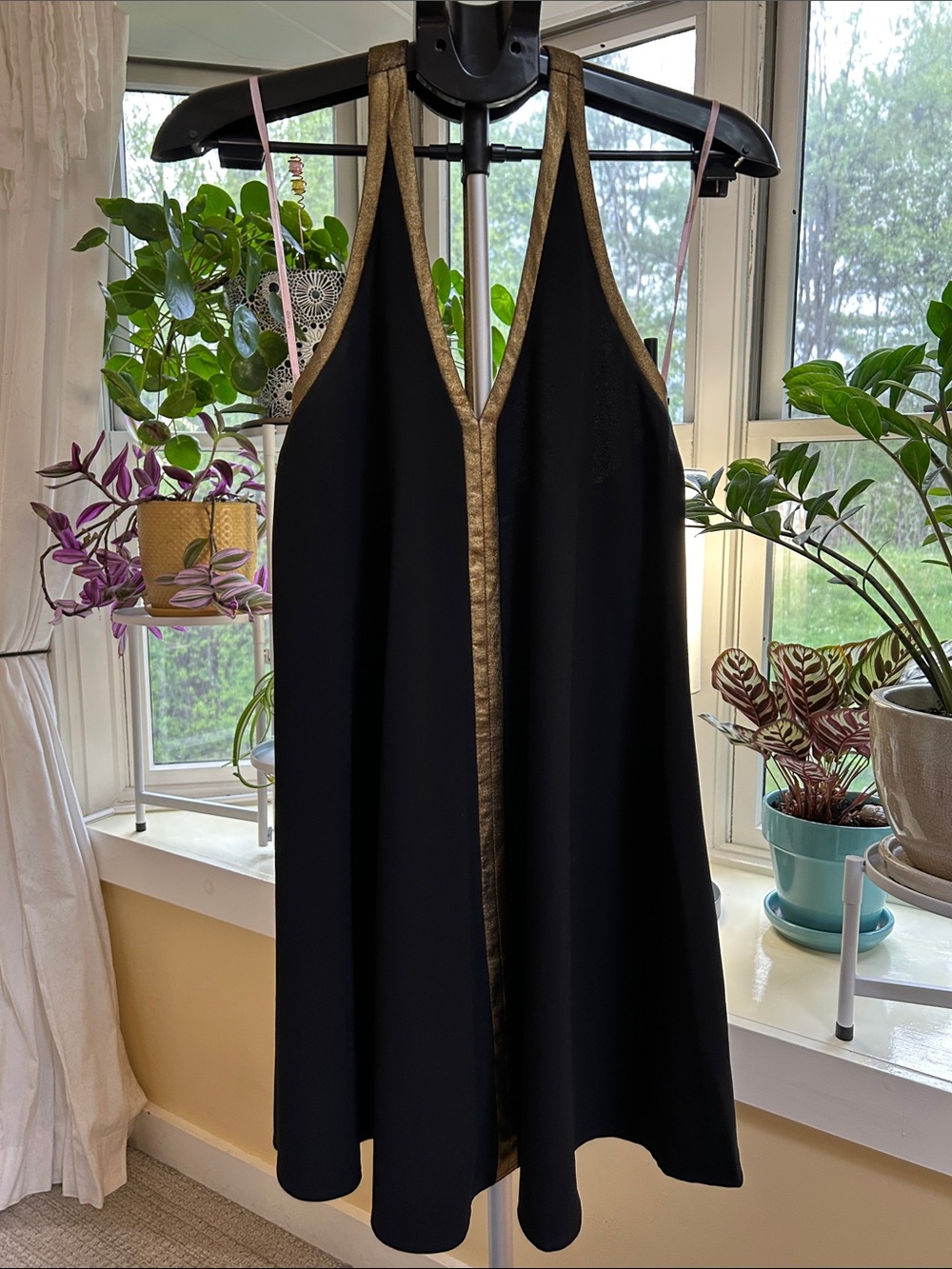 Forever 21 Black Backless Halter Dress with Gold Trim